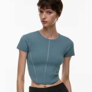 Babaton Teal Blue Sculpt Knit Bustier Top From Aritzia - Size Large